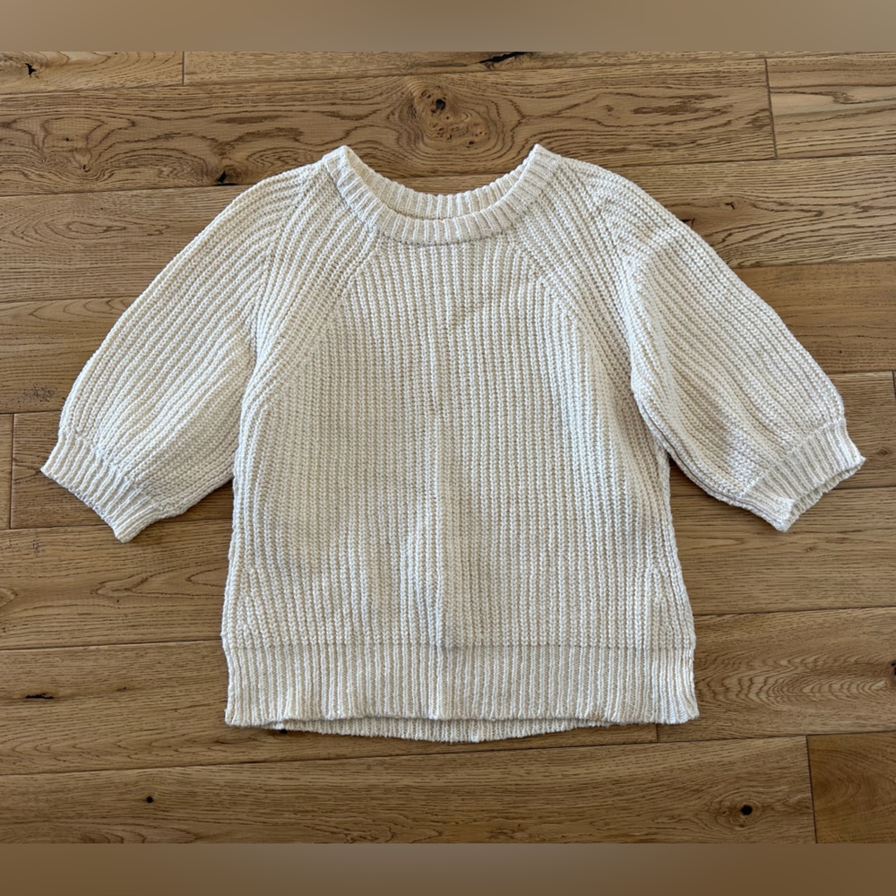 Apiece Apart Cream Cotton Ribbed Sweater with Cropped Balloon Sleeves